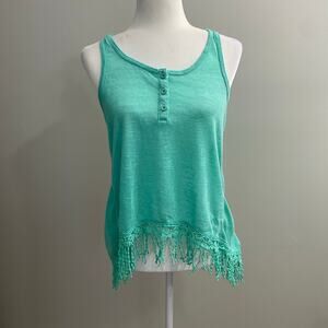 Spoiled Turquoise Lace Fringe Tank Top M Boho Festival- Crochet NWT